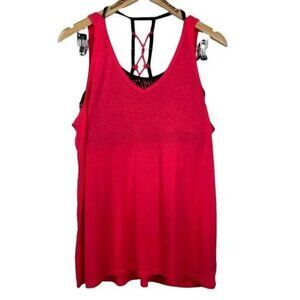 C9 BY CHAMPION WOMEN'S BRIGHT PINK/BLACK TANK TOP WITH BUILT IN SPORTS BRA LARGE